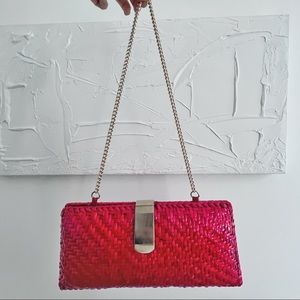 Vintage Red Basket Woven Clutch / Purse